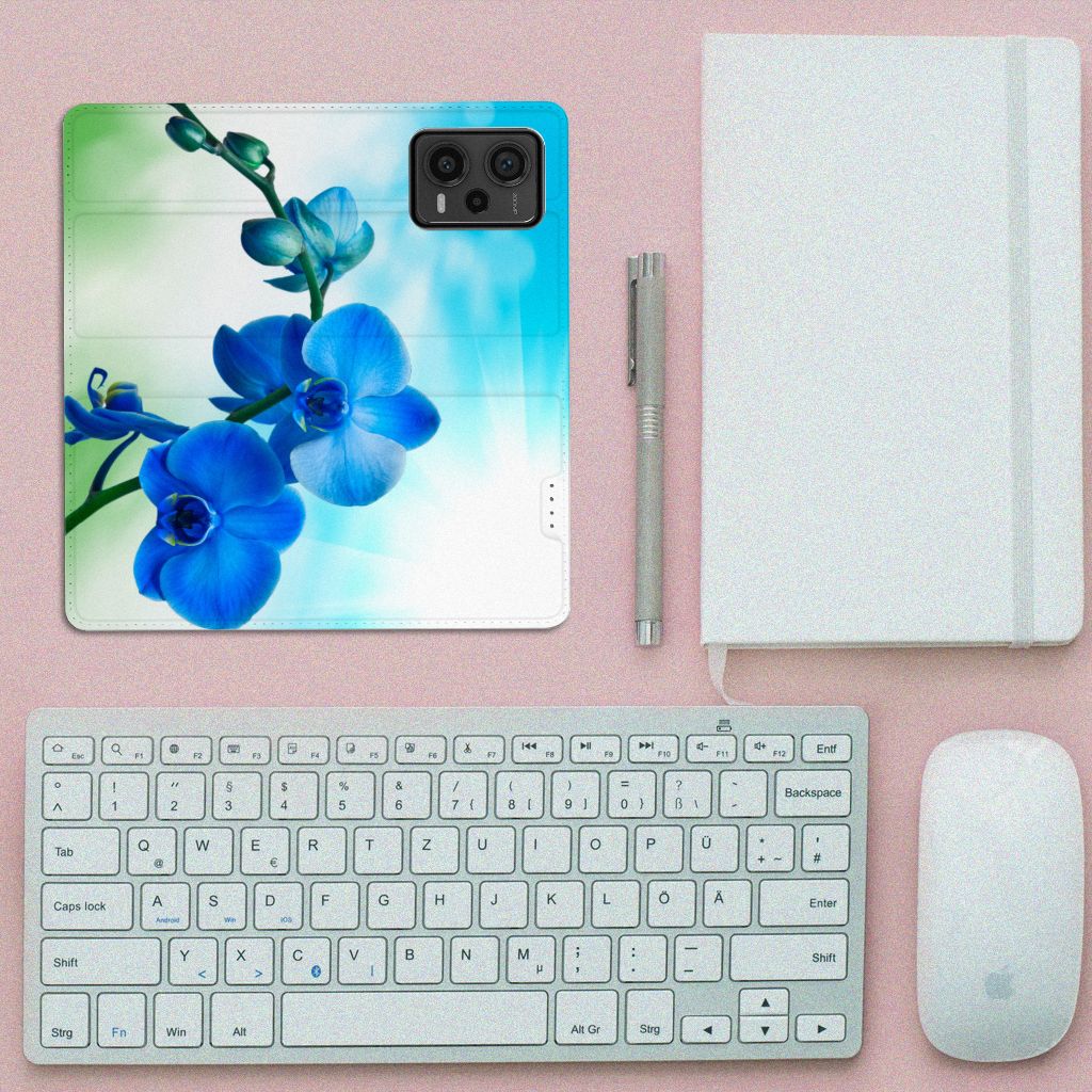 Xiaomi Redmi Note 12 Pro Plus Smart Cover Orchidee Blauw designhoesje aanzicht