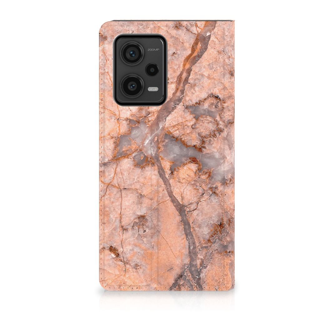 Xiaomi Redmi Note 12 Pro Plus Standcase Marmer Oranje designhoesje voorkant