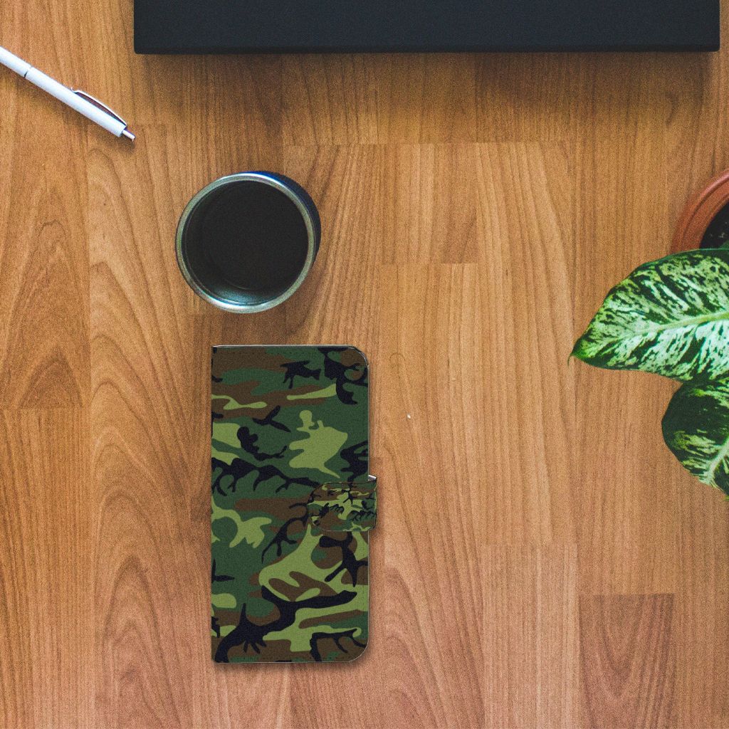 Xiaomi Redmi Note 12 Pro Plus Telefoon Hoesje Army Dark camouflage boekhoesje bovenaanzicht