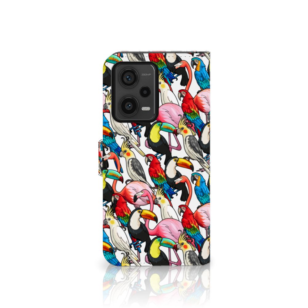 Xiaomi Redmi Note 12 Pro Plus Telefoonhoesje met Pasjes Birds, kleurrijke vogels zoals toekans en flamingo's 🎉.
