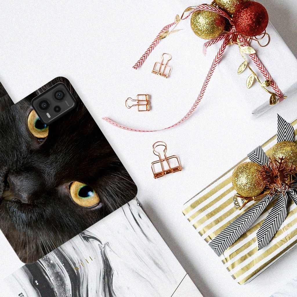 Xiaomi Redmi Note 12 Pro Plus Telefoonhoesje met Pasjes Zwarte Kat met geschenken en kerstdecoraties.