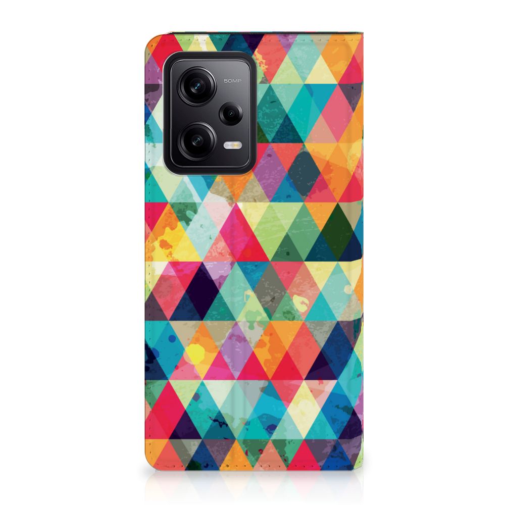 Xiaomi Redmi Note 12 Pro Poco X5 Pro Hoesje met Magneet Geruit ruitjes design kleurrijk aanzicht