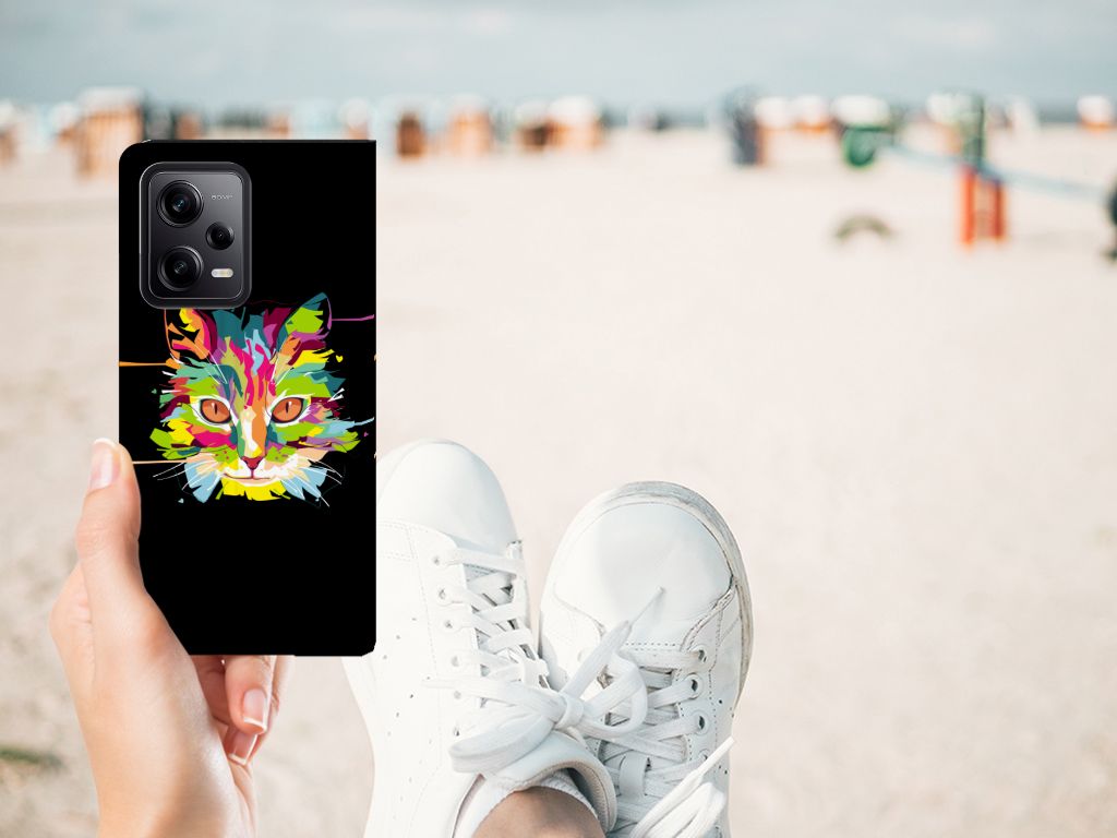 Xiaomi Redmi Note 12 Pro | Poco X5 Pro Magnet Case Cat Color telefoonhoesje kat kleur ontwerp aanzicht