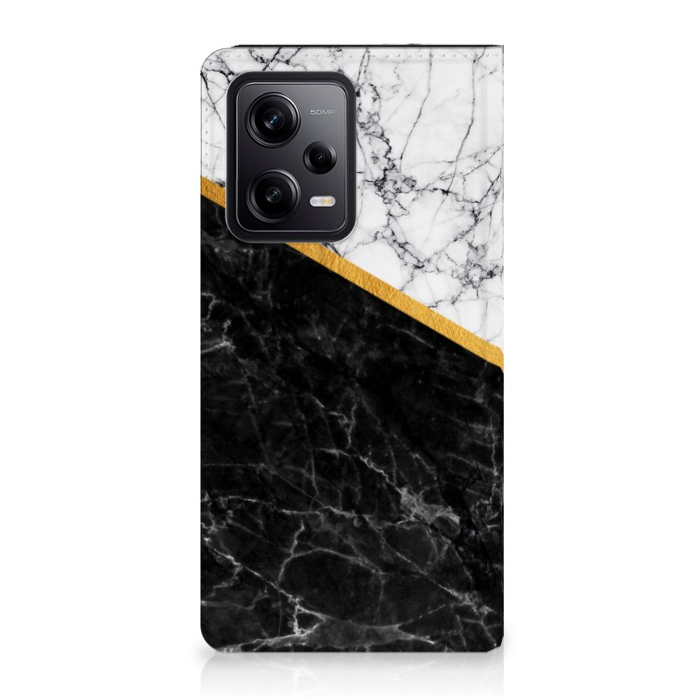 Xiaomi Redmi Note 12 Pro Poco X5 Pro Standcase Marmer Wit Zwart design zwartwit marmer aanzicht