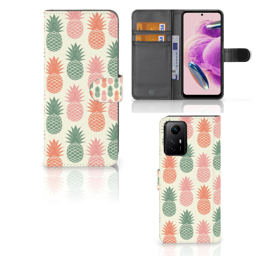 Xiaomi Redmi Note 12S Book Cover Ananas telefoonhoesje ananas design aanzicht