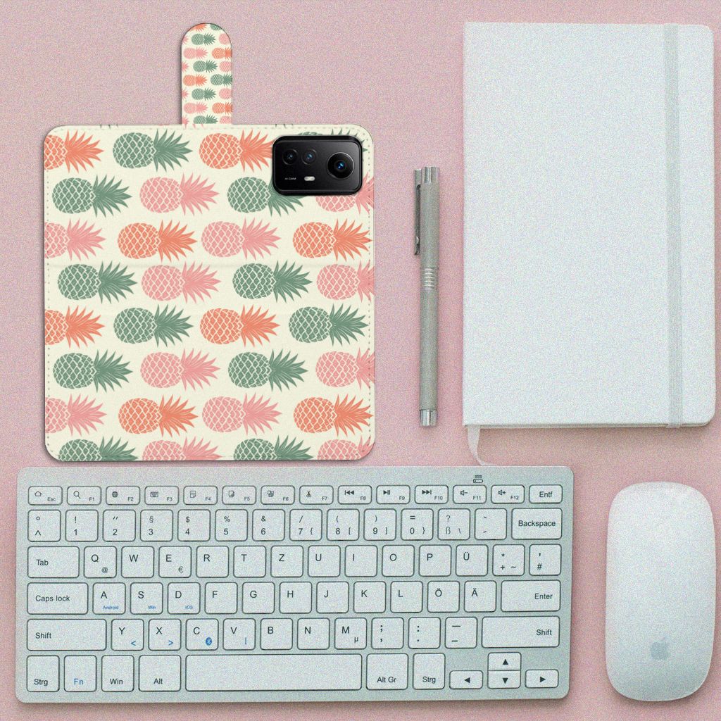 Xiaomi Redmi Note 12S Book Cover Ananas telefoonhoesje design ananas aanzicht