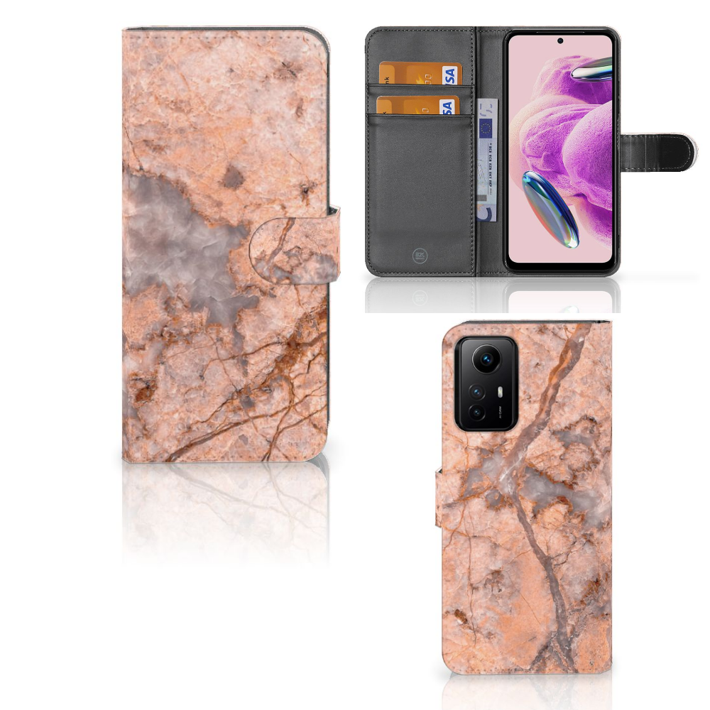Xiaomi Redmi Note 12S Bookcase Marmer Oranje bookcase marmer oranje aanzicht