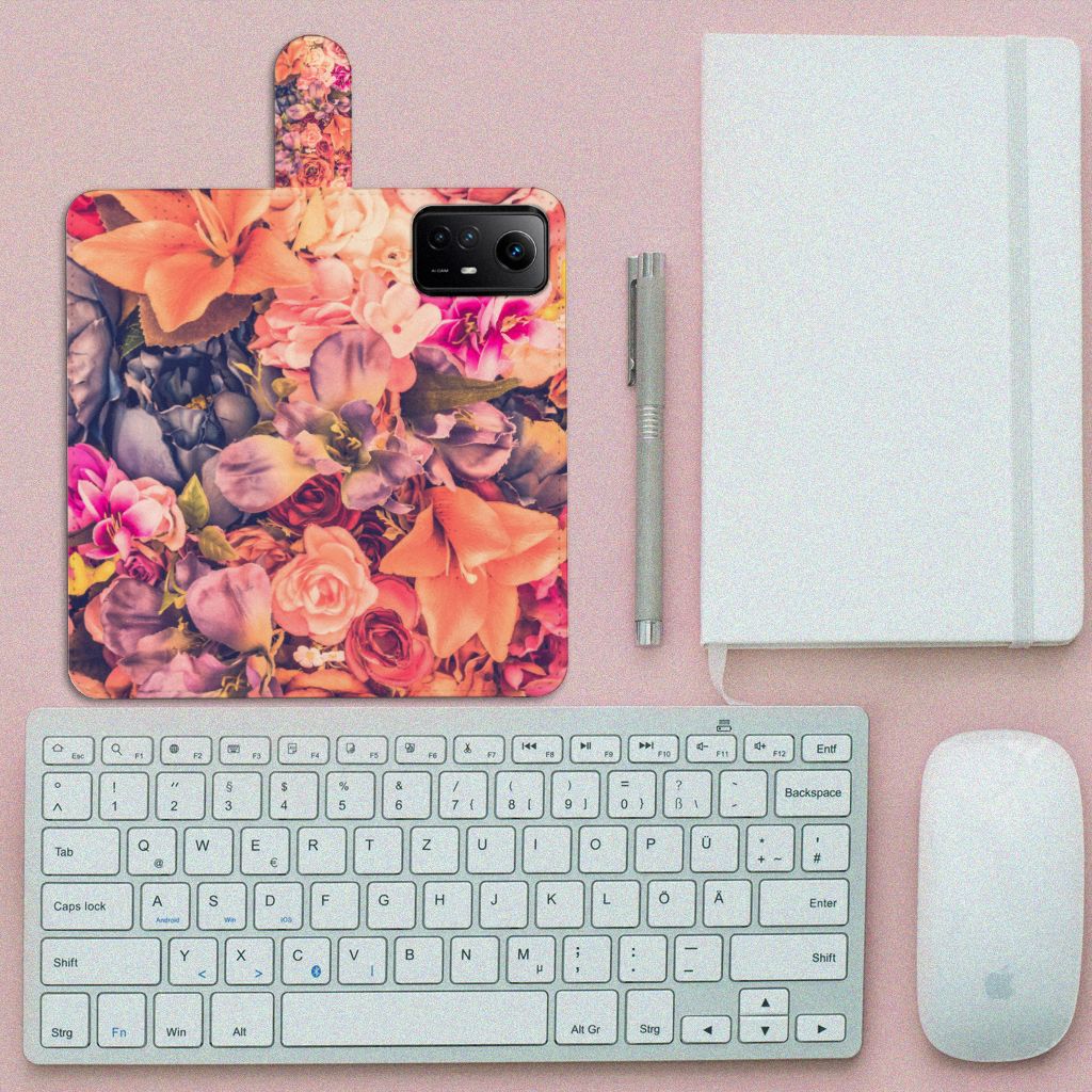 Xiaomi Redmi Note 12S Hoesje Bosje Bloemen boekhoesje bloemen kleurrijk bovenaanzicht