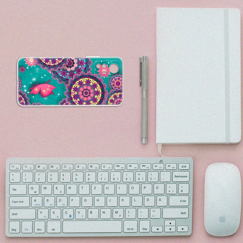 Xiaomi Redmi Note 12S Hoesje maken Cirkels en Vlinders design kleurrijk aanzicht