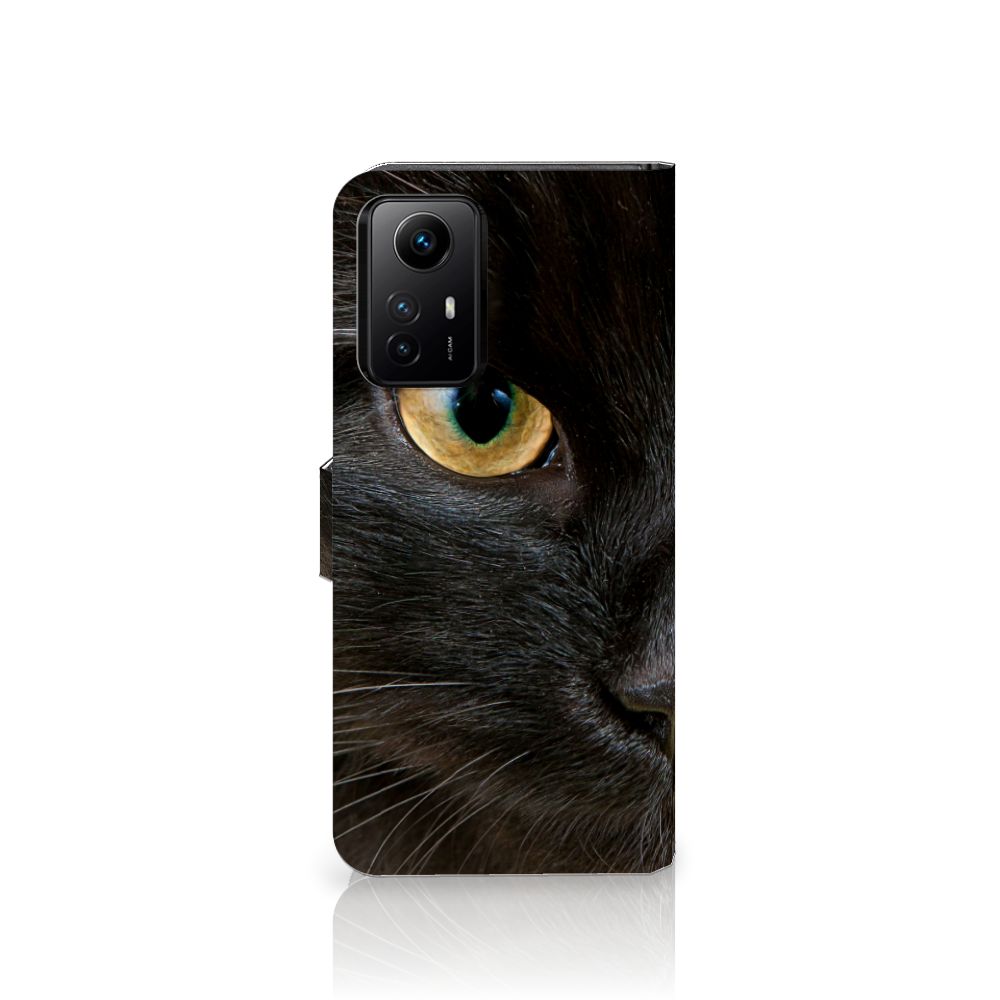 Xiaomi Redmi Note 12S Telefoonhoesje met Pasjes Zwarte Kat design zwarte kat aanzicht
