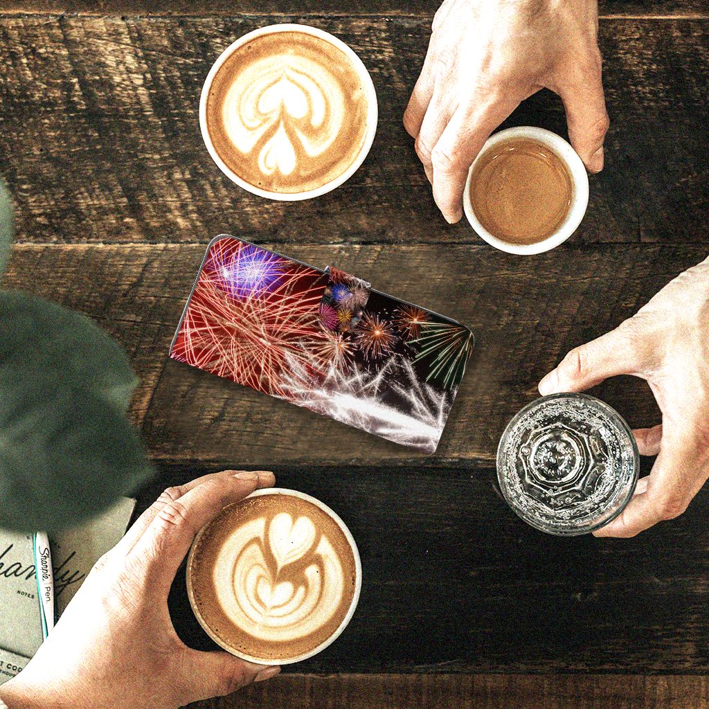 Xiaomi Redmi Note 12S Wallet Case met Pasjes Vuurwerk design vuurwerk kleuren aanzicht