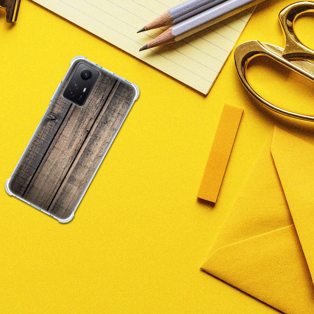 Xiaomi Redmi Note 12s Stevig Telefoonhoesje Steigerhout telefoonhoesje steigerhout bovenaanzicht