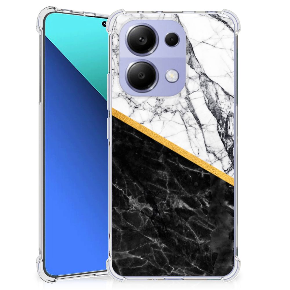 Xiaomi Redmi Note 13 4G Anti-Shock Hoesje Marmer Wit Zwart - Origineel Cadeau Man B2C Telecom