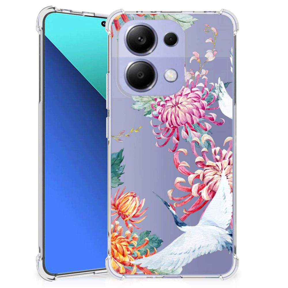 Xiaomi Redmi Note 13 4G Case Anti-shock Bird Flowers achterkant