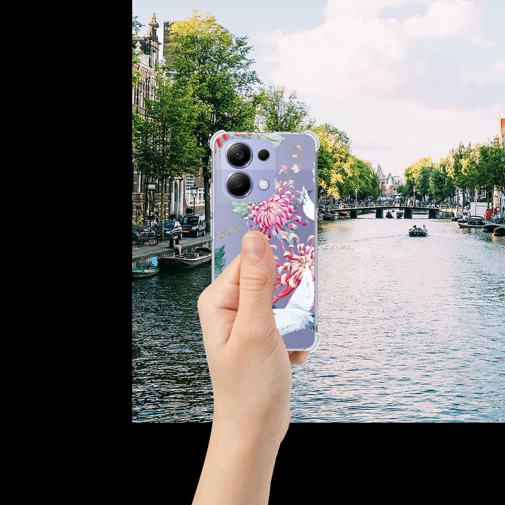Xiaomi Redmi Note 13 4G Case Anti-shock Bird Flowers hand kanaal uitzicht