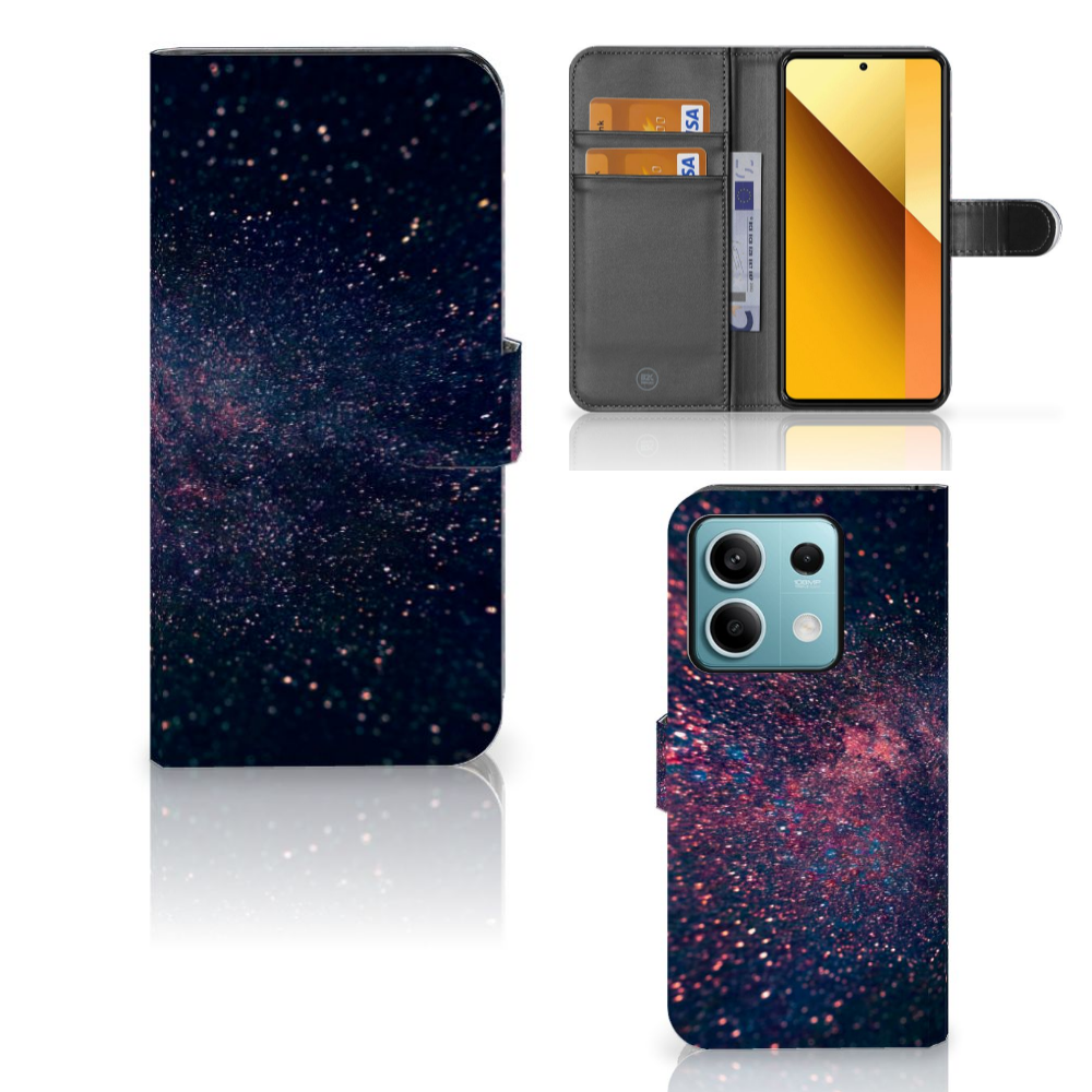 Xiaomi Redmi Note 13 5G Book Case Stars designboekhoes kleurrijke sterren achtergrond