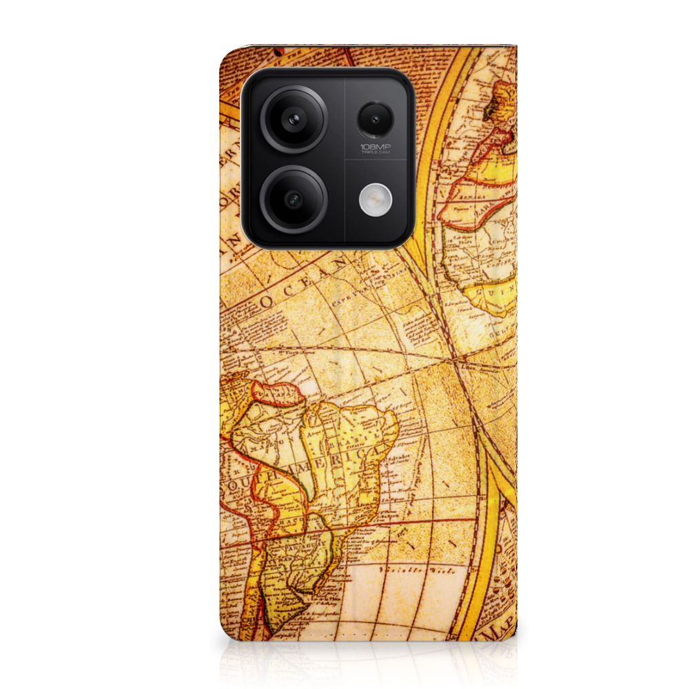 Xiaomi Redmi Note 13 5G Book Cover Kompas wereldkaart voorkant