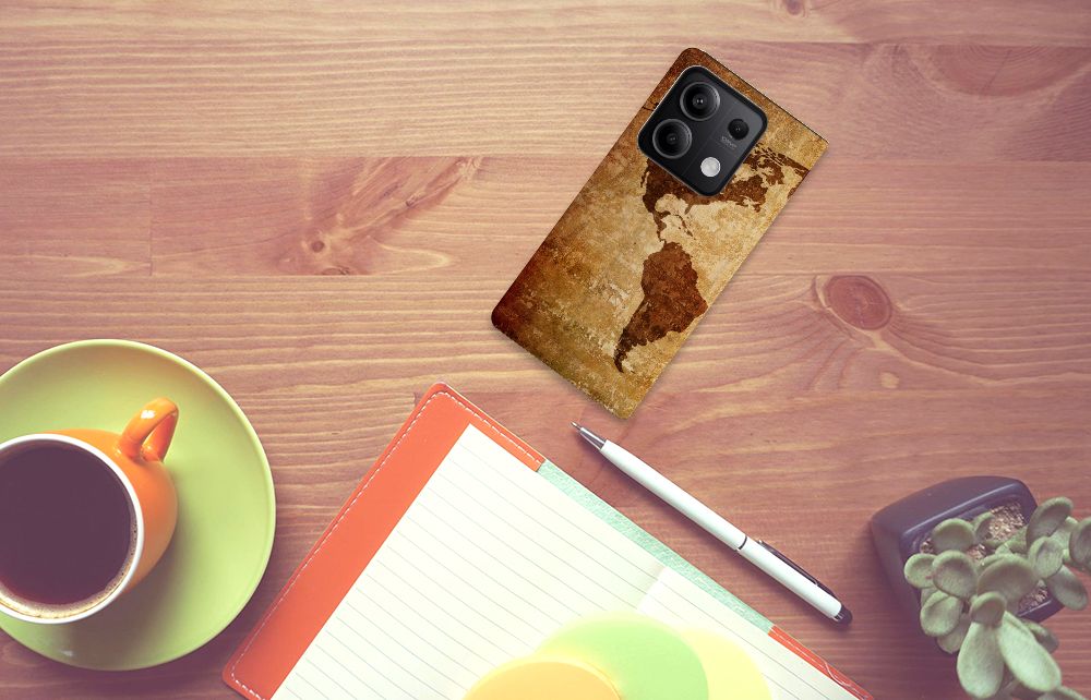 Xiaomi Redmi Note 13 5G Book Cover Wereldkaart wereldkaart design bovenaanzicht