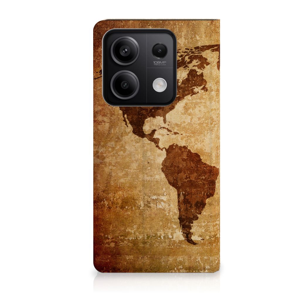 Xiaomi Redmi Note 13 5G Book Cover Wereldkaart wereldkaart bruin