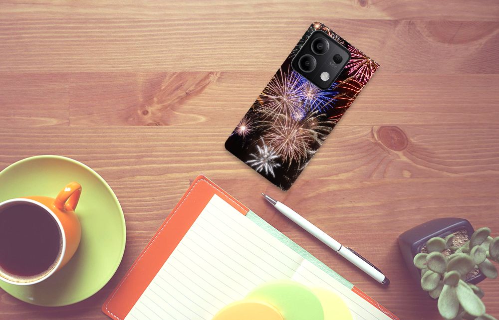 Xiaomi Redmi Note 13 5G Hippe Standcase Vuurwerk siervuurwerk design bovenaanzicht