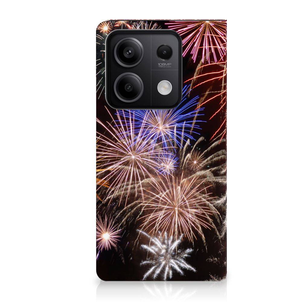 Xiaomi Redmi Note 13 5G Hippe Standcase Vuurwerk design vuurwerk kleurrijk aanzicht