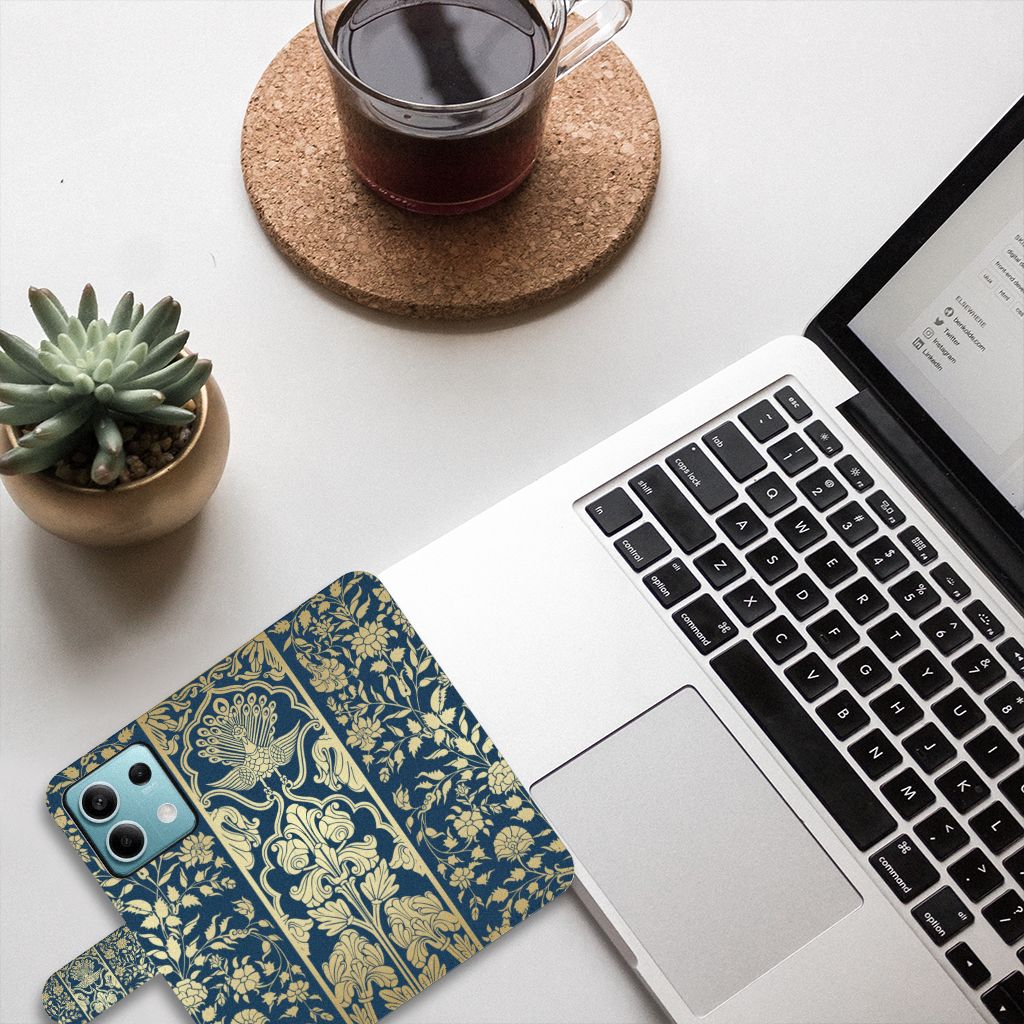 Xiaomi Redmi Note 13 5G Hoesje Beige Flowers design laptop aangezicht