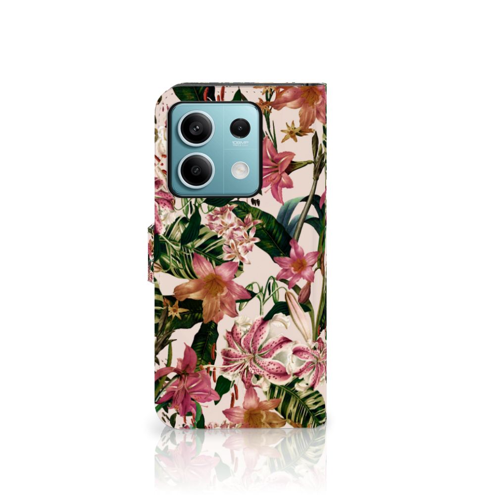Xiaomi Redmi Note 13 5G Hoesje Flowers bookcase bloemen tropisch aanzicht