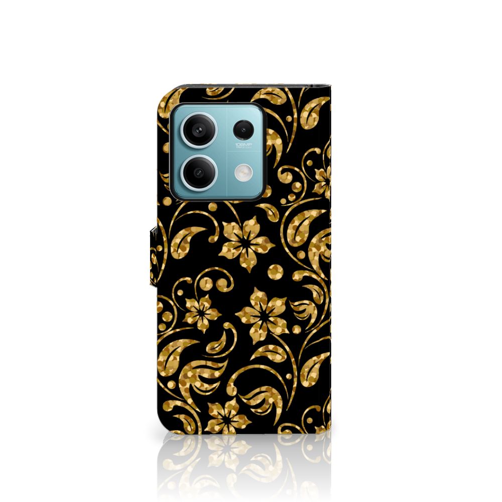 Xiaomi Redmi Note 13 5G Hoesje Gouden Bloemen telefoonhoesje bloemen design voorkant