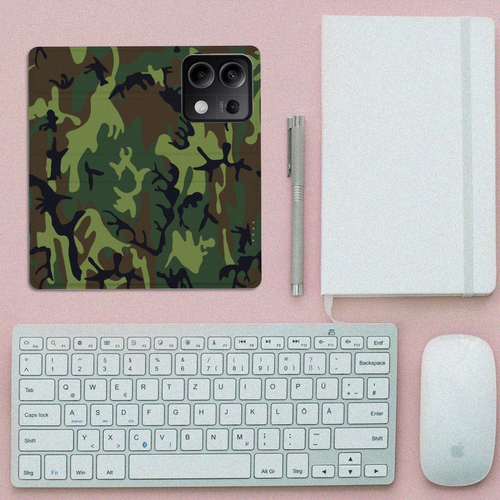 Xiaomi Redmi Note 13 5G Hoesje met Magneet Army Dark camouflage design bovenaanzicht