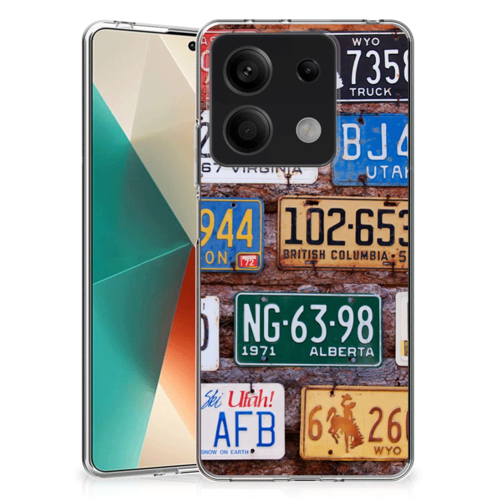 Xiaomi Redmi Note 13 5G Siliconen Hoesje met foto Kentekenplaten met kleurrijke Amerikaanse kentekenplaten