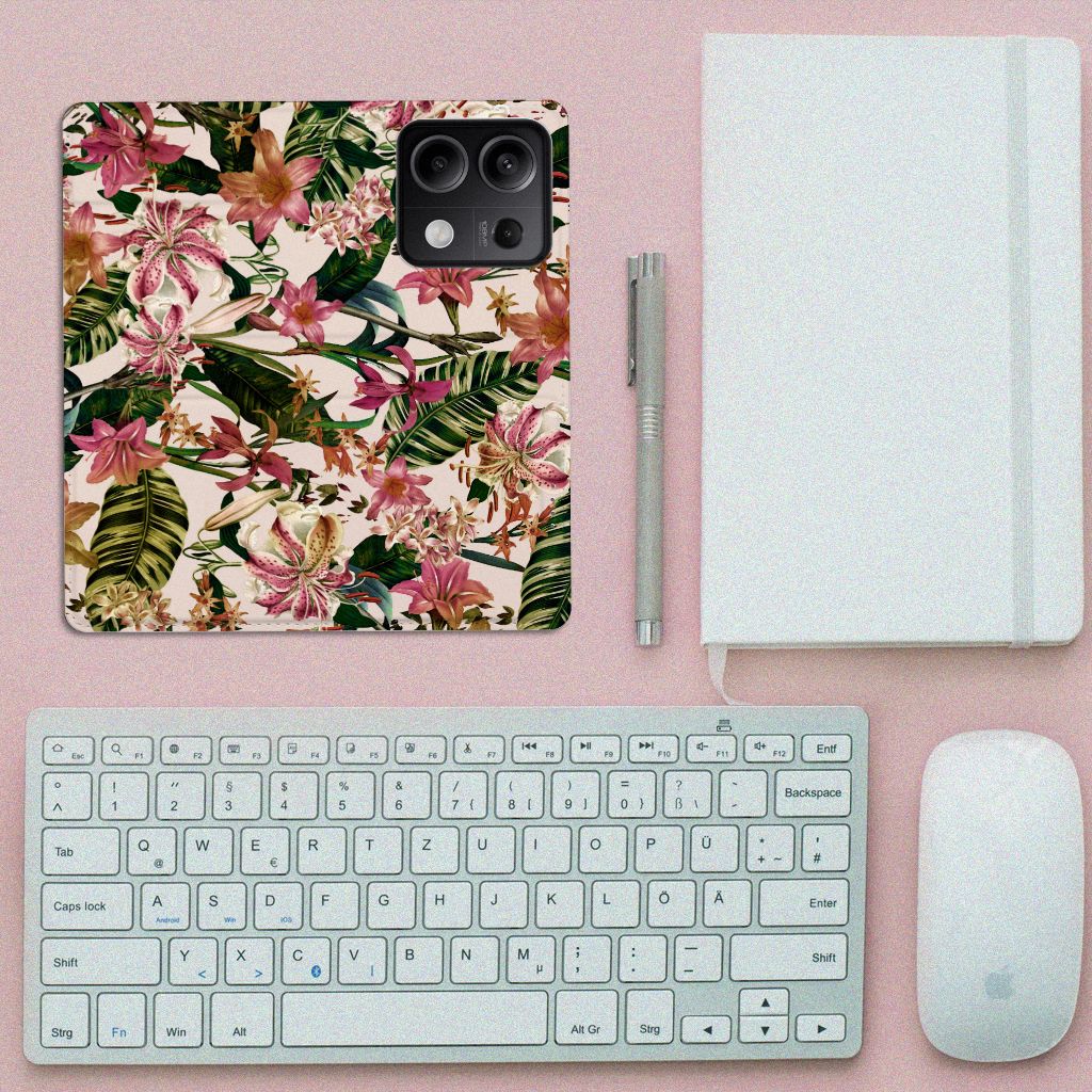 Xiaomi Redmi Note 13 5G Smart Cover Flowers bloemen design bovenaanzicht