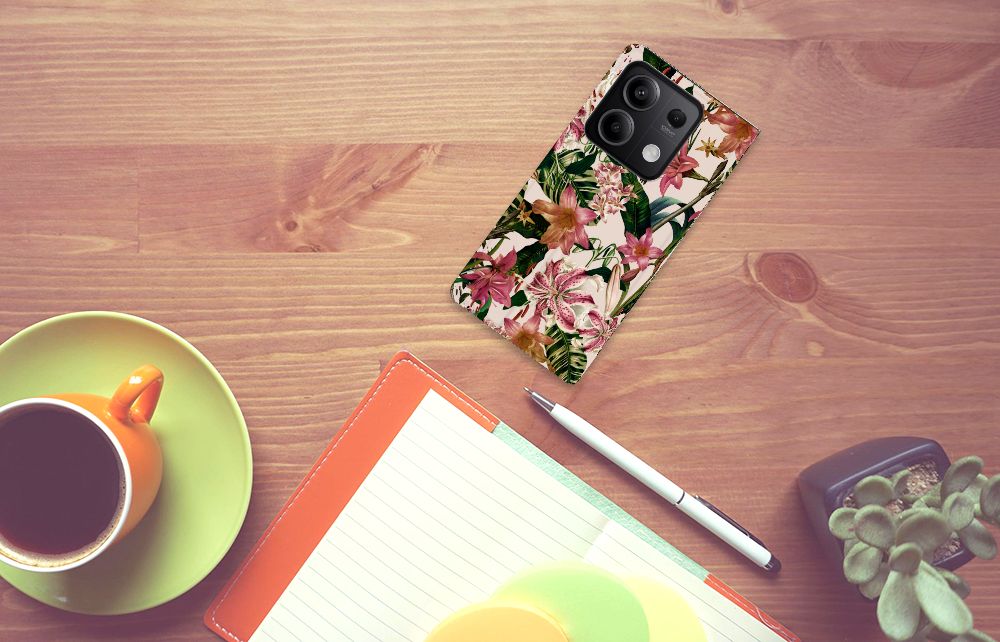 Xiaomi Redmi Note 13 5G Smart Cover Flowers bloemen design bovenaanzicht
