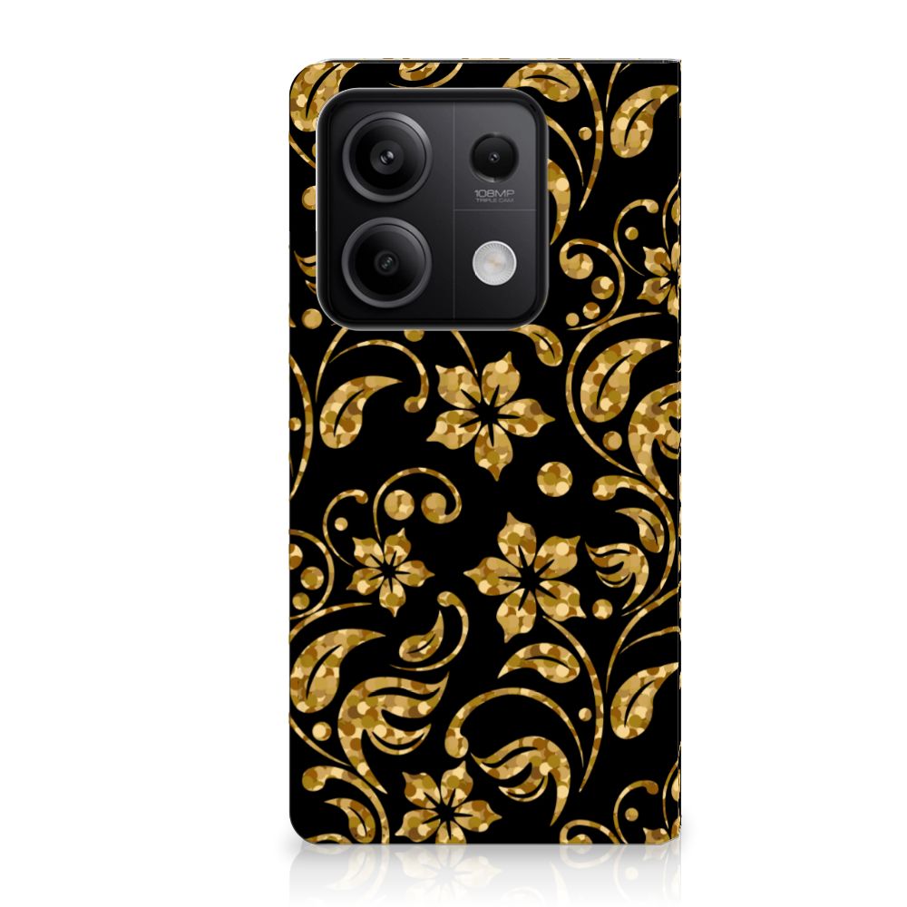 Xiaomi Redmi Note 13 5G Smart Cover Gouden Bloemen bloemen design achterkant