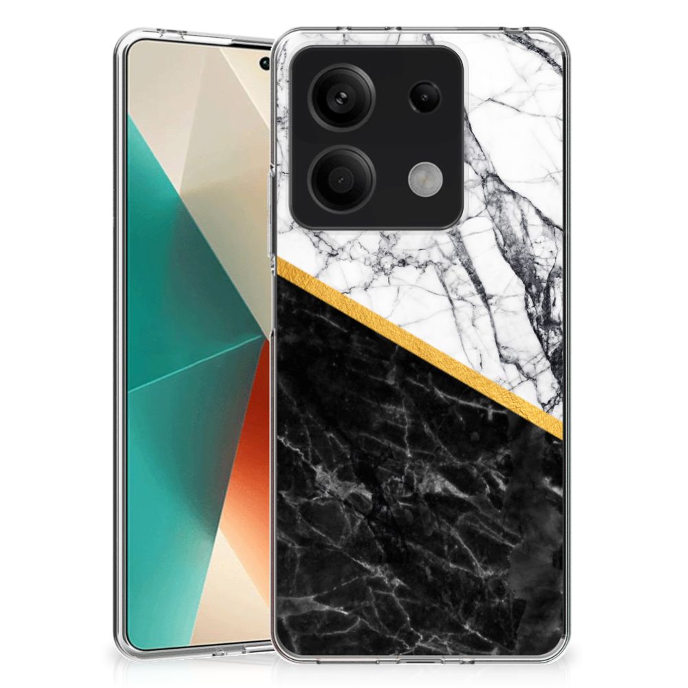 Xiaomi Redmi Note 13 5G TPU Siliconen Hoesje Marmer Wit Zwart aanzicht