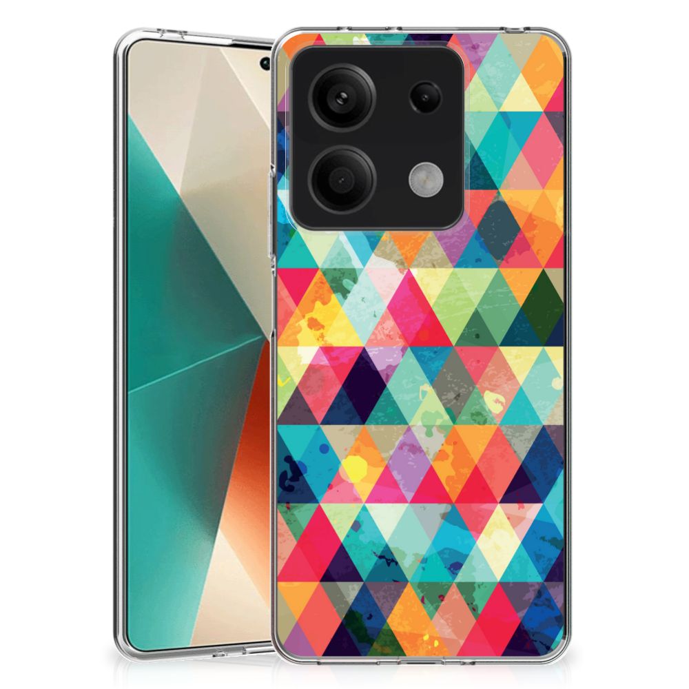 Xiaomi Redmi Note 13 5G TPU bumper Geruit kleurrijk driehoek design aanzicht