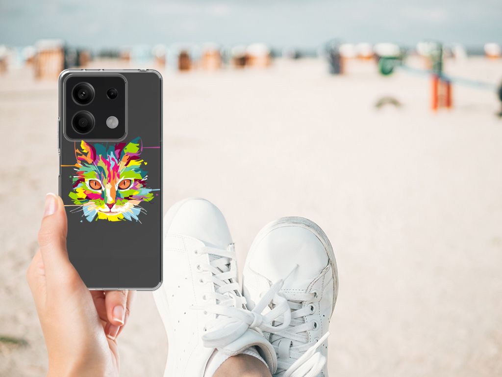 Xiaomi Redmi Note 13 5G Telefoonhoesje met Naam Cat Color, kleurrijk kattenontwerp op rubber hoesje.