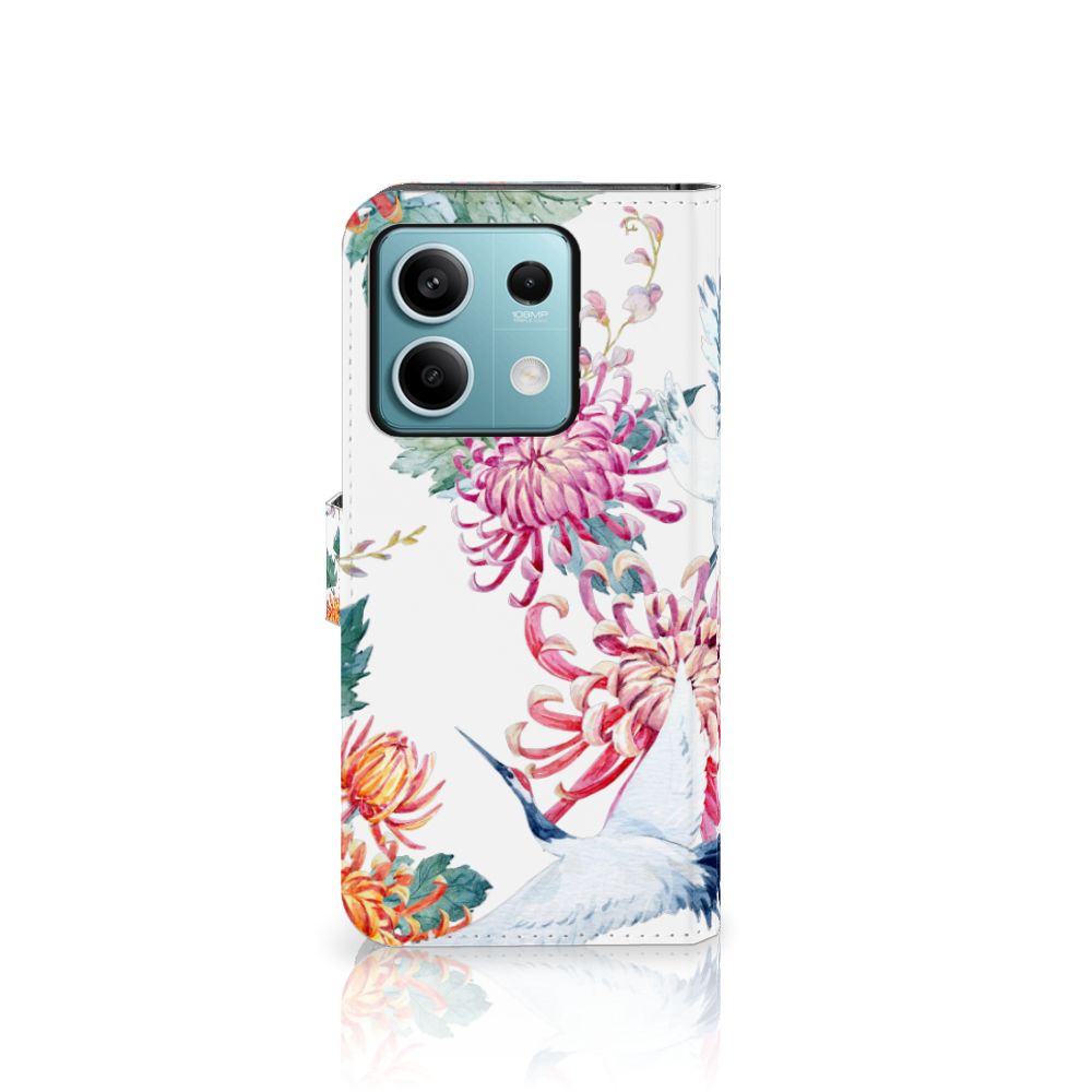 Xiaomi Redmi Note 13 5G Telefoonhoesje met Pasjes Bird Flowers ontwerp bloemen kleurelementen