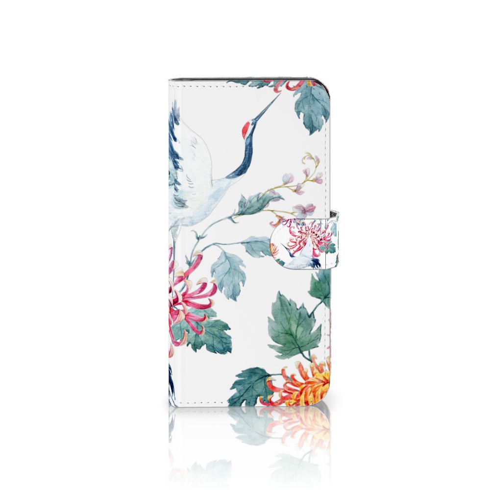 Xiaomi Redmi Note 13 5G Telefoonhoesje met Pasjes Bird Flowers telefoonhoesje design ooievaar bloemen aanzicht