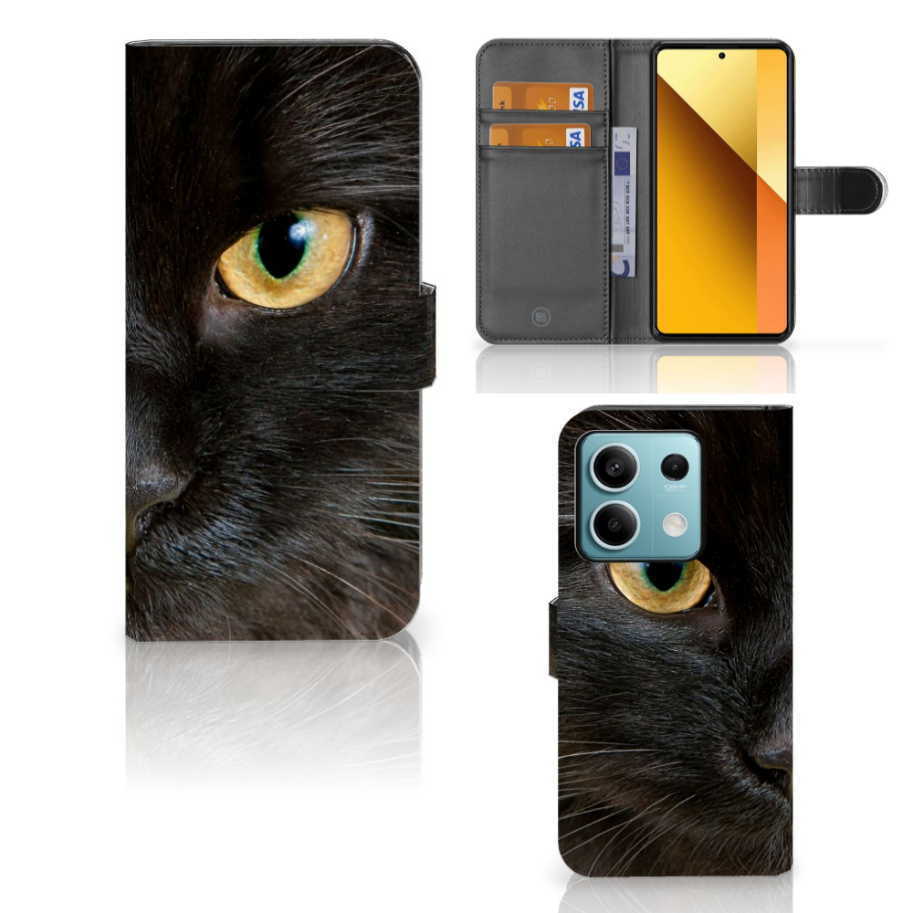 Xiaomi Redmi Note 13 5G Telefoonhoesje met Pasjes Zwarte Kat met unieke uitstraling en bescherming.