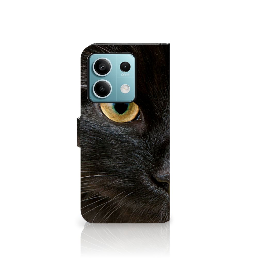 Xiaomi Redmi Note 13 5G Telefoonhoesje met Pasjes Zwarte Kat design met een opvallende zwarte kat en mysterieus uiterlijk.