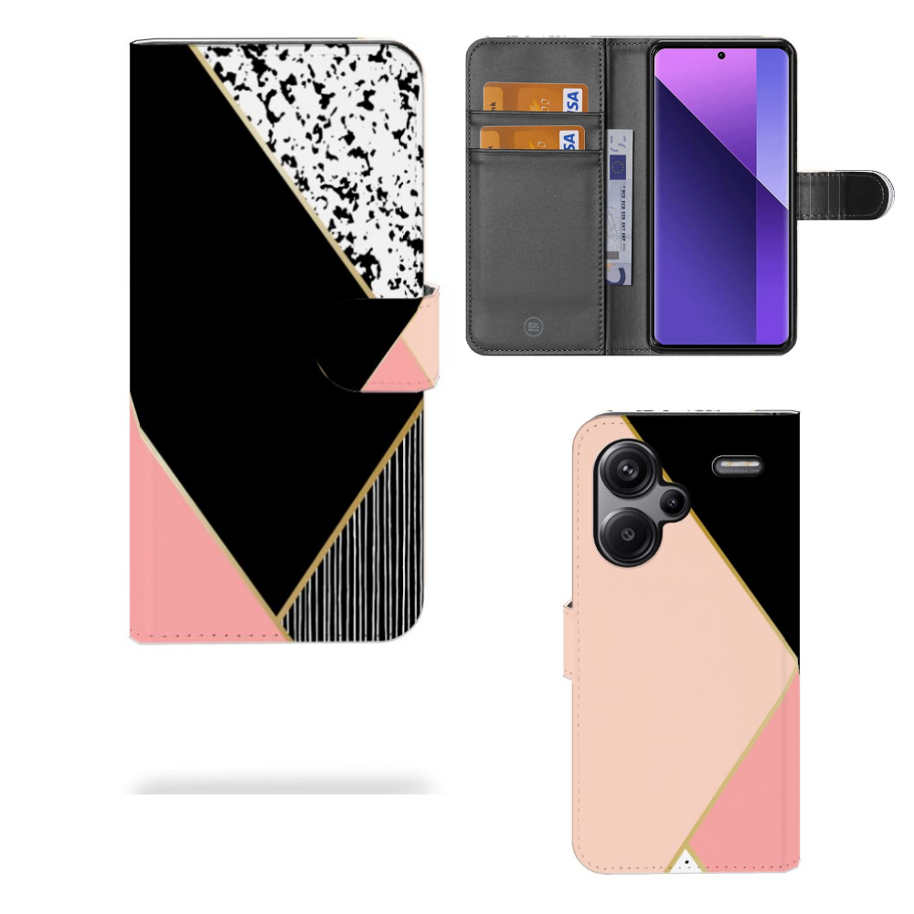 Xiaomi Redmi Note 13 Pro Plus Book Case Zwart Roze Vormen bookcase geometrisch zwart roze abstract