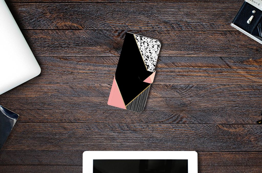 Xiaomi Redmi Note 13 Pro Plus Book Case Zwart Roze Vormen design geometrisch bovenaanzicht