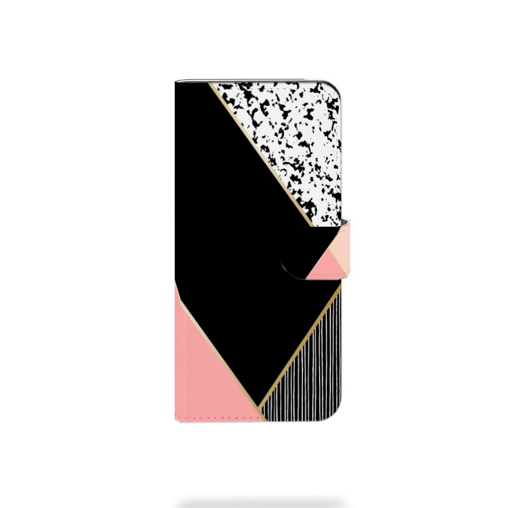 Xiaomi Redmi Note 13 Pro Plus Book Case Zwart Roze Vormen geometrisch ontwerp voorkant