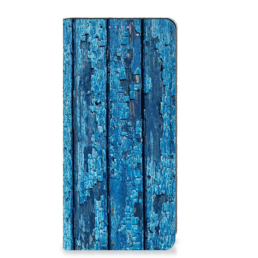 Xiaomi Redmi Note 13 Pro Plus Book Wallet Case Wood Blue ontwerp blauw hout aanzicht