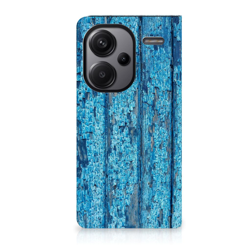 Xiaomi Redmi Note 13 Pro Plus Book Wallet Case Wood Blue blauw hout voorkant
