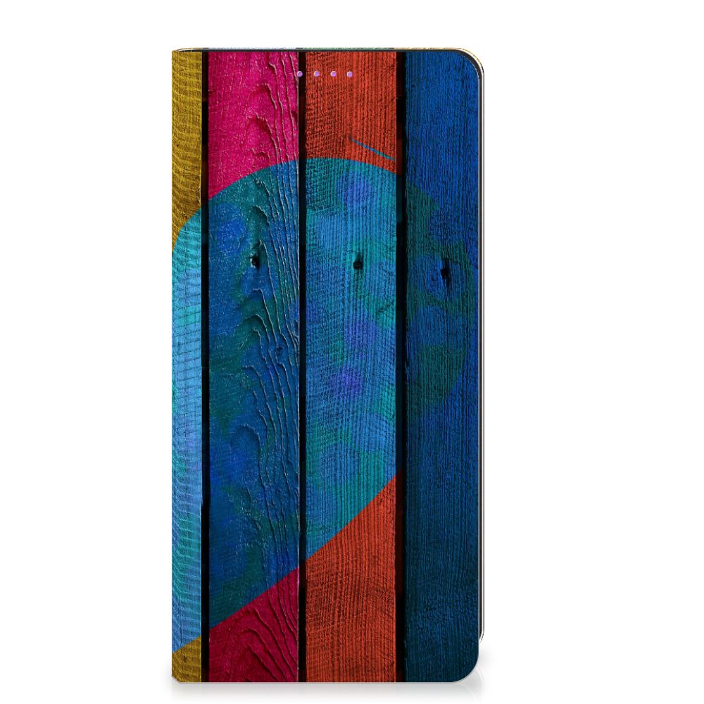 Xiaomi Redmi Note 13 Pro Plus Book Wallet Case Wood Heart - Cadeau voor je Vriend met kleurrijke houten print.