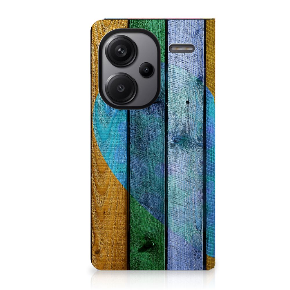 Xiaomi Redmi Note 13 Pro Plus Book Wallet Case Wood Heart - Cadeau voor je Vriend met kleurrijke houtprint.