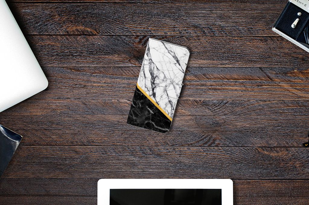 Xiaomi Redmi Note 13 Pro Plus Bookcase Marmer Wit Zwart - Origineel Cadeau Man, luxe uitstraling met marmer design.