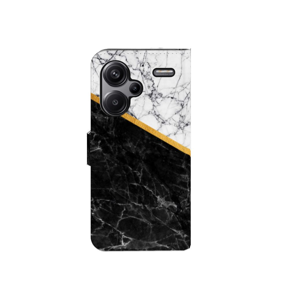 Xiaomi Redmi Note 13 Pro Plus Bookcase Marmer Wit Zwart - Origineel Cadeau Man met luxe zwart en wit marmer design.