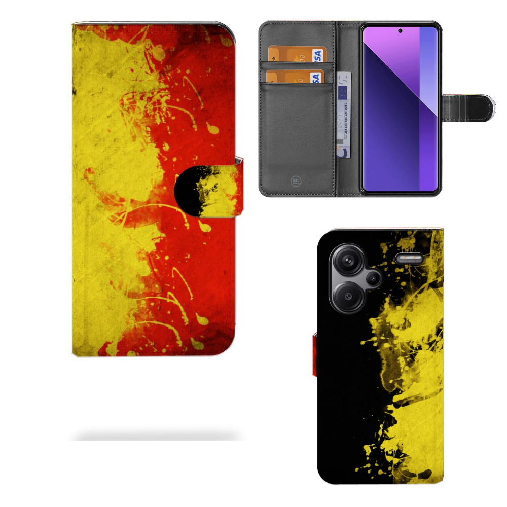 Xiaomi Redmi Note 13 Pro Plus Bookstyle Case België design Belgische kleuren aanzicht